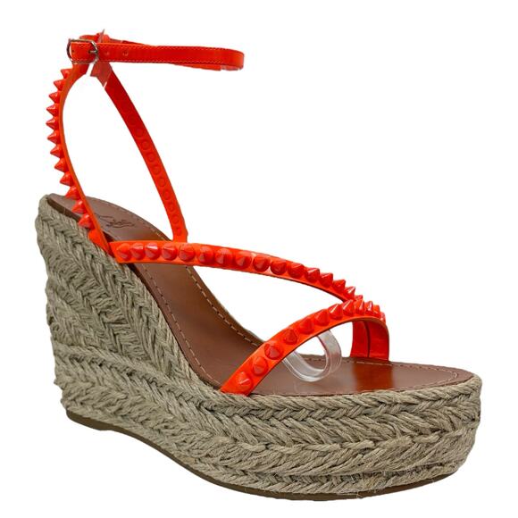 Christian Louboutin Mafaldina Zeppa 120 Wedge Sandal Orange Size 40 - Picture 3 of 15